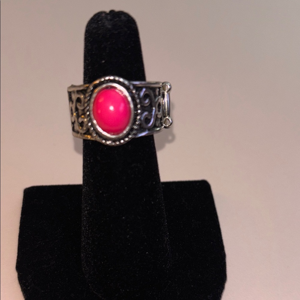 Silver Antiqued Ring with Pink Stone Multi-size